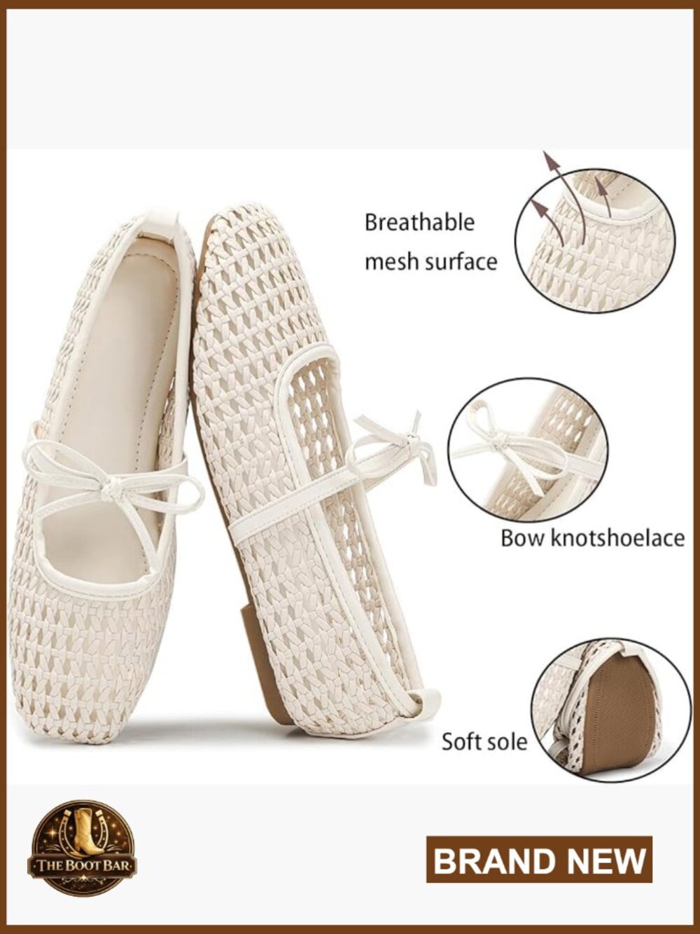 Square Toe Mary Jane Slip-On Ballet Flats Foldable Mesh Woven Work Office Casual - Picture 2 of 6